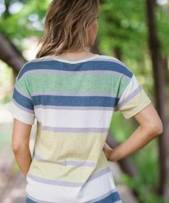 Viamor Light Olive Multicolor Stripe Top Tops