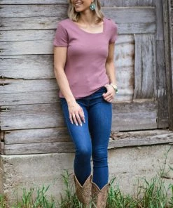 Gilli Tops Dusty Rose Rib Knit Asymmetrical Neckline Top 6 Gilli Tops Dusty Rose Rib Knit Asymmetrical Neckline Top