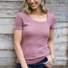 Gilli Tops Dusty Rose Rib Knit Asymmetrical Neckline Top 1 Gilli Tops Dusty Rose Rib Knit Asymmetrical Neckline Top