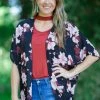 IJoah Black Multicolor Floral Print Kimono Tops