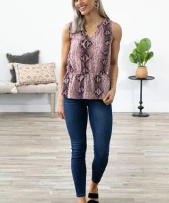 Tua Fashion, INC. Blush And Mauve Animal Print Peplum Top Tops