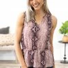 Tua Fashion, INC. Blush And Mauve Animal Print Peplum Top Tops