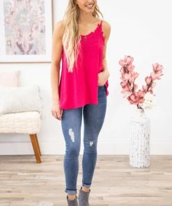 ODDI Hot Pink Crochet Lace Trim Tank TANK TOPS 9 ODDI Hot Pink Crochet Lace Trim Tank TANK TOPS