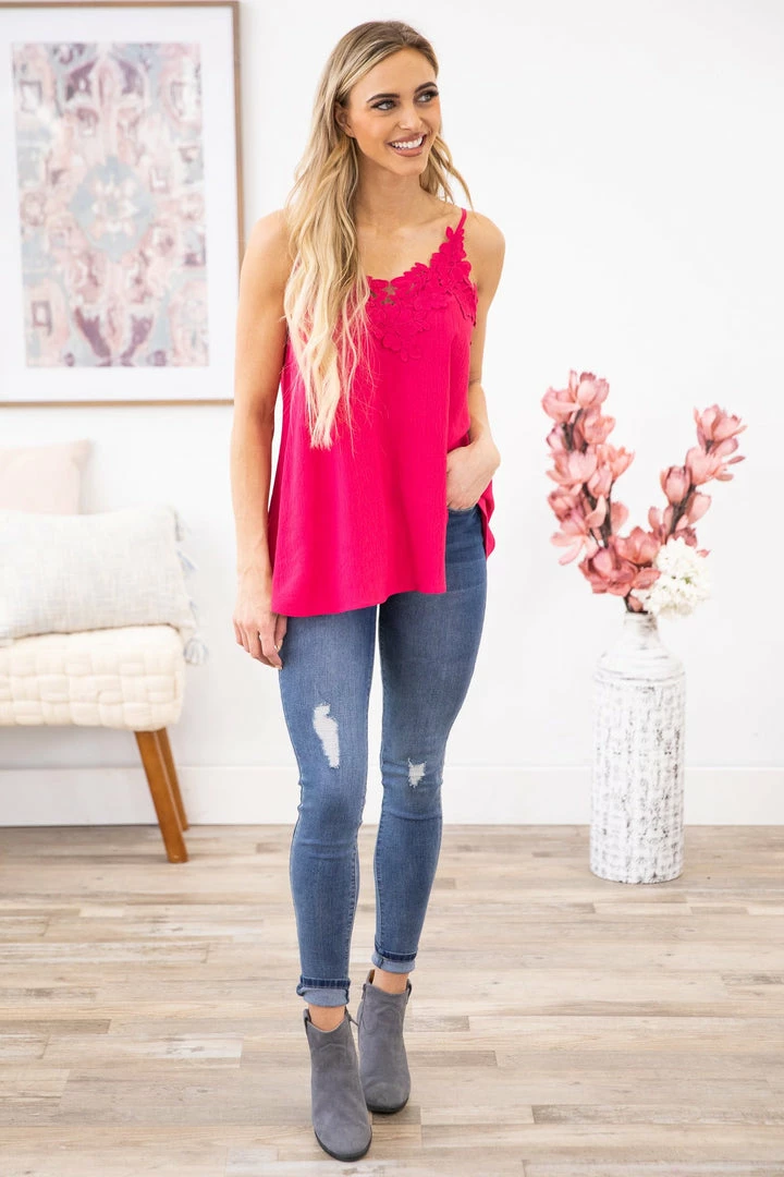 ODDI Hot Pink Crochet Lace Trim Tank TANK TOPS 5 ODDI Hot Pink Crochet Lace Trim Tank TANK TOPS