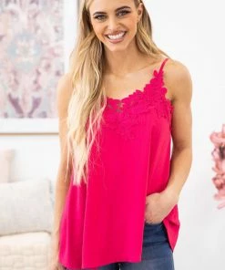 ODDI Hot Pink Crochet Lace Trim Tank TANK TOPS 8 ODDI Hot Pink Crochet Lace Trim Tank TANK TOPS