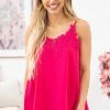 ODDI Hot Pink Crochet Lace Trim Tank TANK TOPS