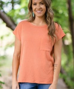 Staccato Orange Textured Top With Pocket And Side Slits Tops