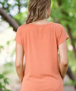 Staccato Orange Textured Top With Pocket And Side Slits Tops 7 Staccato Orange Textured Top With Pocket And Side Slits Tops