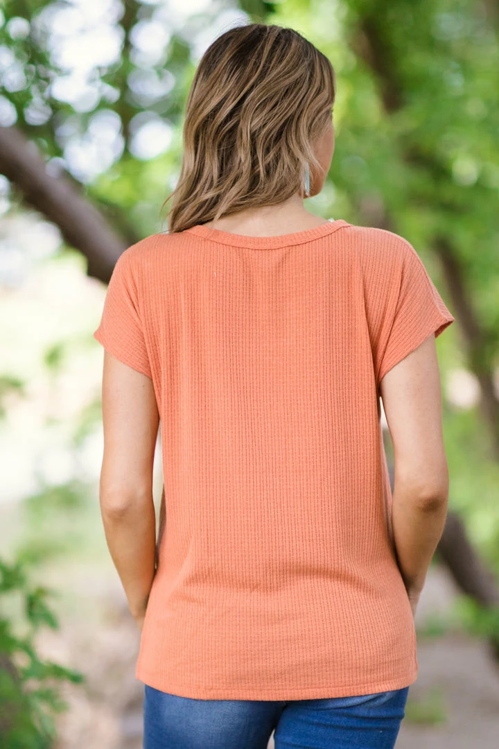 Staccato Orange Textured Top With Pocket And Side Slits Tops 5 Staccato Orange Textured Top With Pocket And Side Slits Tops