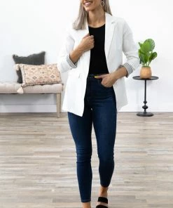 Must Have Ivory Boyfriend Fit Cuffed Sleeve Blazer