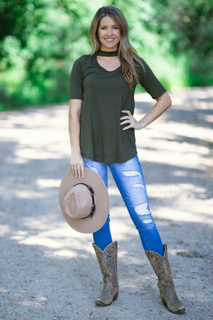 Hailey And Co Tops Olive Short Sleeve Top With Cutout Detail 4 Hailey And Co Tops Olive Short Sleeve Top With Cutout Detail