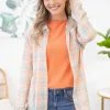 ADORA Peach And Mint Plaid Button Up Top LONG SLEEVES