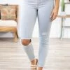 Rewash Bottoms Light Wash Distressed Knee Skinny Jeans