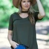 Hailey And Co Tops Olive Short Sleeve Top With Cutout Detail 1 Hailey And Co Tops Olive Short Sleeve Top With Cutout Detail
