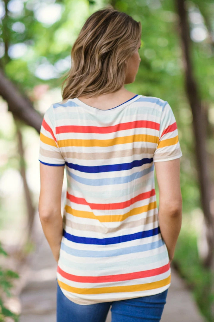 Viamor Cobalt Multicolor Stripe Short Sleeve Top 5 Viamor Cobalt Multicolor Stripe Short Sleeve Top