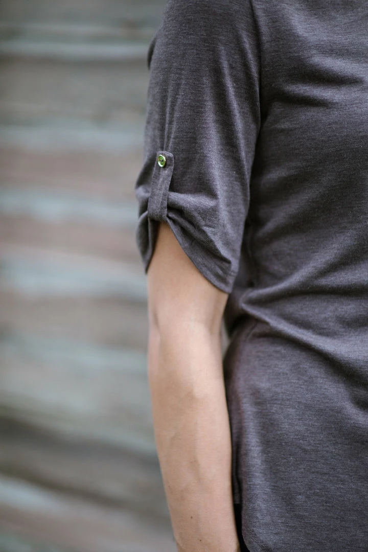 Perseption Mocha Roll Tab Sleeve Top With Button Detail 6 Perseption Mocha Roll Tab Sleeve Top With Button Detail