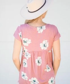 Hailey And Co Blush Floral Print Short Sleeve Babydoll Top Tops