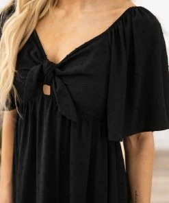 Lime N Chili Black Flutter Sleeve Dress With Tie Detail Dresses