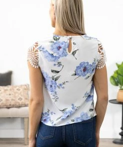 Shewin White Multicolor Floral Crochet Sleeve Top Tops 7 Shewin White Multicolor Floral Crochet Sleeve Top Tops