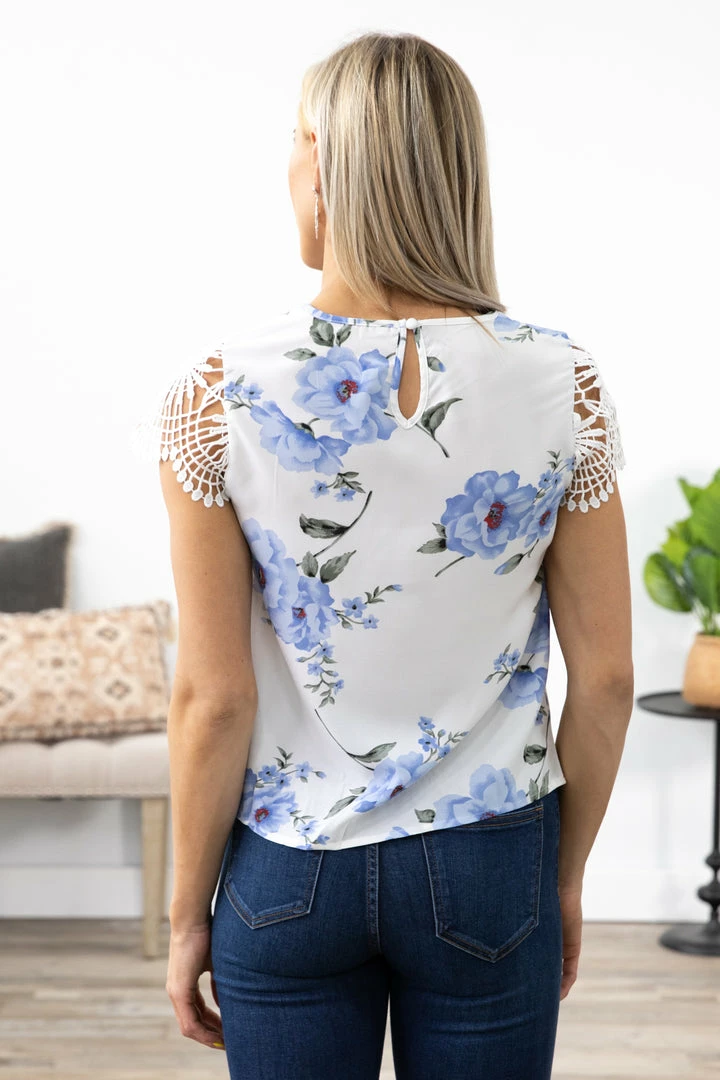 Shewin White Multicolor Floral Crochet Sleeve Top Tops 5 Shewin White Multicolor Floral Crochet Sleeve Top Tops