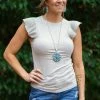 Summer 10 Light Grey Fitted Flutter Sleeve Top Tops
