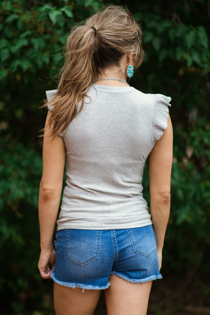 Summer 10 Light Grey Fitted Flutter Sleeve Top Tops 5 Summer 10 Light Grey Fitted Flutter Sleeve Top Tops