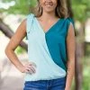 BIBI Jade And Mint Bow Shoulder Surplice Tank