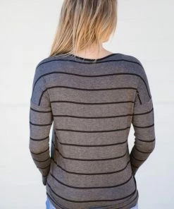 Hailey And Co Graphite And Black Stripe Criss-Cross Front Top