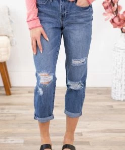 Bottoms YMI Medium Wash Boyfriend Fit Cuffed Hem Jeans