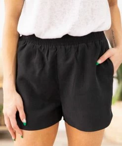 Mittoshop Black Elastic Waist Shorts With Side Pocket Bottoms