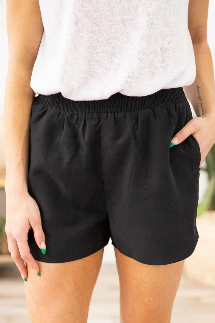 Mittoshop Black Elastic Waist Shorts With Side Pocket Bottoms 4 Mittoshop Black Elastic Waist Shorts With Side Pocket Bottoms