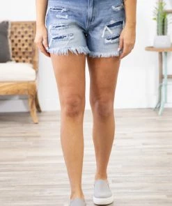Kancan Distressed Patch Mom Shorts