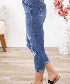 Bottoms YMI Medium Wash Boyfriend Fit Cuffed Hem Jeans