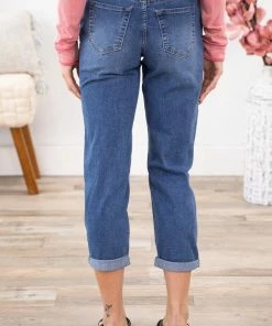 Bottoms YMI Medium Wash Boyfriend Fit Cuffed Hem Jeans
