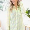 ADORA LONG SLEEVES Neon Green Multicolor Plaid Button Up Top