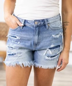 Kancan Distressed Patch Mom Shorts