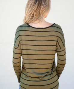 Hailey And Co Olive And Black Stripe Criss-Cross Front Top Tops