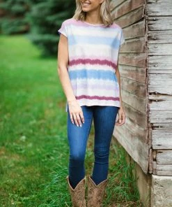 White Birch Blush Multicolor Tie Dye Stripe Top Tops