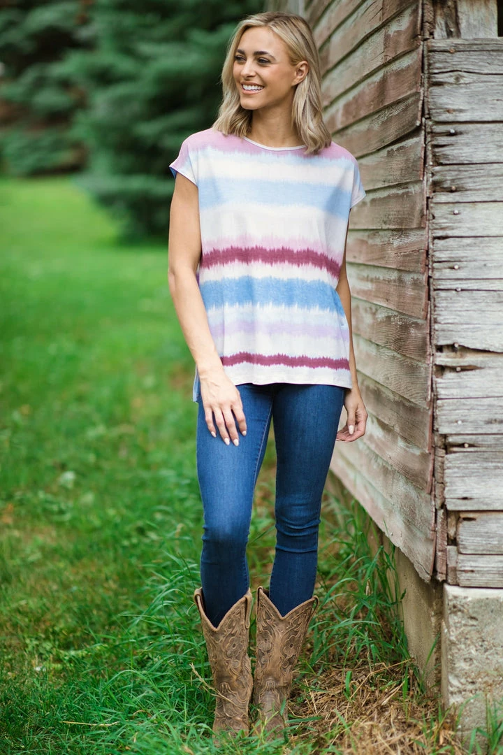 White Birch Blush Multicolor Tie Dye Stripe Top Tops 4 White Birch Blush Multicolor Tie Dye Stripe Top Tops