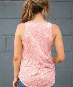 Zenana Tops Coral And White Ditsy Floral Print Tank