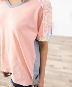 BIBI Baby Pink Multicolor Animal Contrast Top