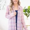 ADORA LONG SLEEVES Pink And Purple Plaid Button Up Top