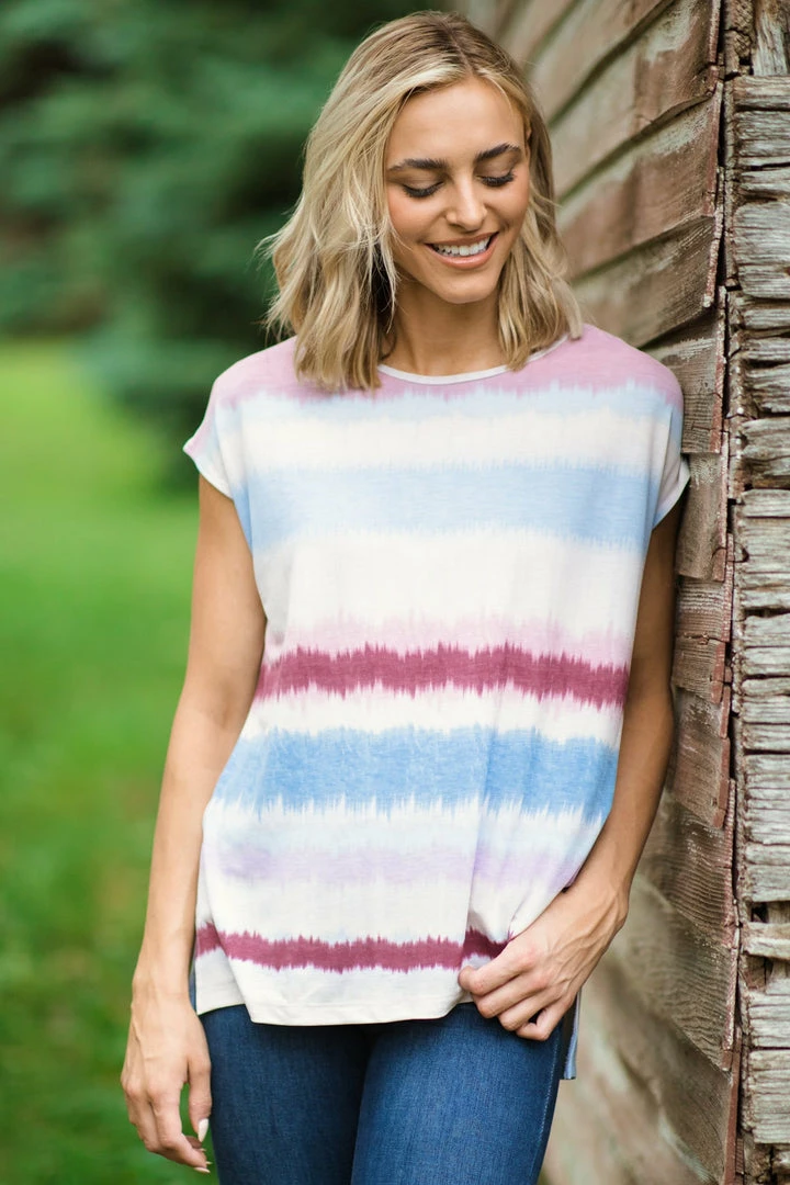 White Birch Blush Multicolor Tie Dye Stripe Top Tops 3 White Birch Blush Multicolor Tie Dye Stripe Top Tops