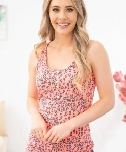 7th Ray TANK TOPS Neon Pink Animal Print Tank With Buttons