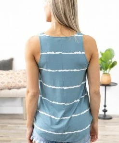 Zenana Tops Slate Blue And White Stripe Tank
