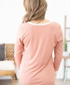 Lovely Melody Tops Terra Cotta Colorblock Top With Button Detail 9 Lovely Melody Tops Terra Cotta Colorblock Top With Button Detail