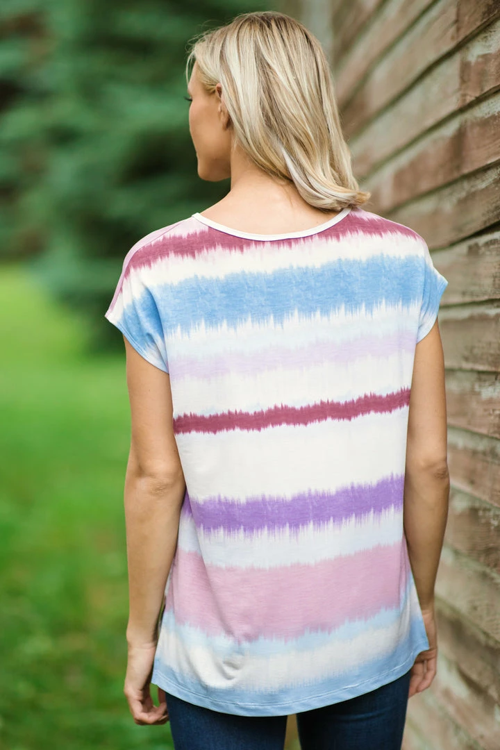 White Birch Blush Multicolor Tie Dye Stripe Top Tops 5 White Birch Blush Multicolor Tie Dye Stripe Top Tops