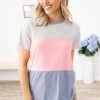 Perfect Peach Dusty Blue And Baby Pink Colorblock Top