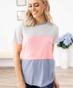 Perfect Peach Dusty Blue And Baby Pink Colorblock Top