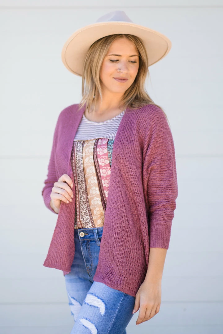 Be Cool Berry Rib Knit Drop Shoulder Cardigan Tops 3 Be Cool Berry Rib Knit Drop Shoulder Cardigan Tops